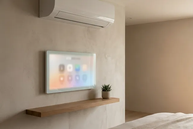 Smart air conditioning climate control in a Bali villa bedroom