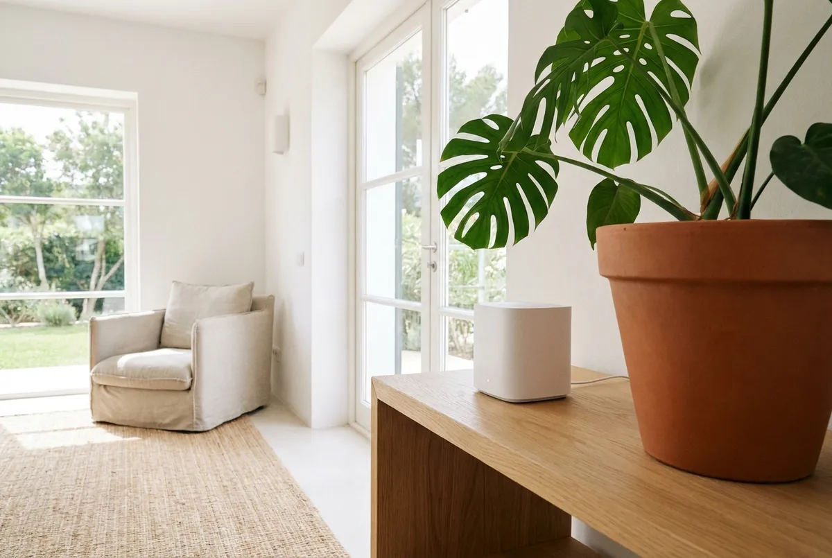 UniFi access point providing WiFi coverage across a Bali villa and garden